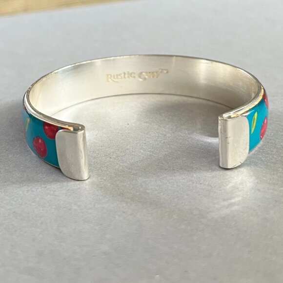 Rustic Cuff Silicone and Stainless Cherries Cuff Bracelet NWOT 1/2" - Picture 2 of 2